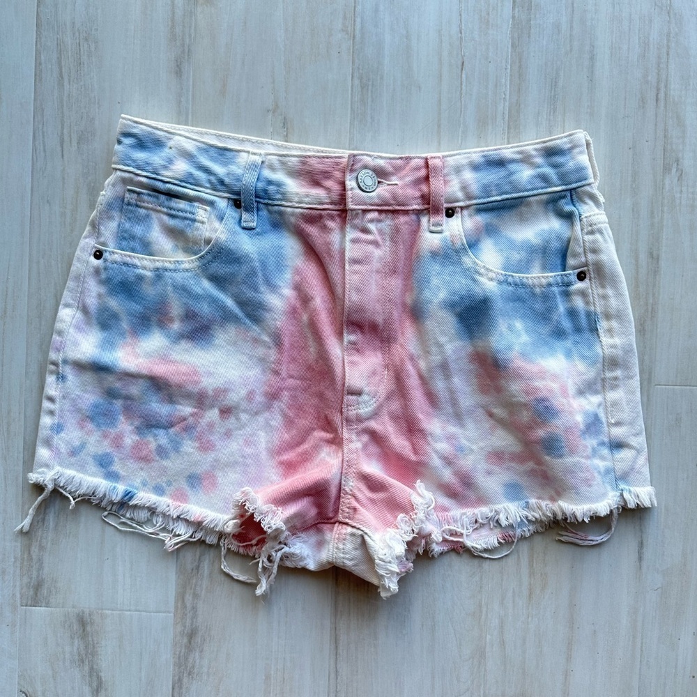 Pacsun Tie-dye Denim Shorts in White/Pink/Blue